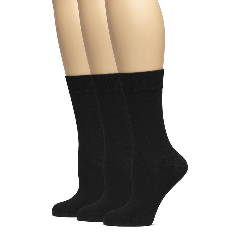 Hugh Ugoli Women's Thin Soft Rayon Crew Socks for Dress & Trouser, Seamless Toe & Non-Binding, Trendy, 3 Pairs, Black, Shoe Size: 5-8 - Image 1